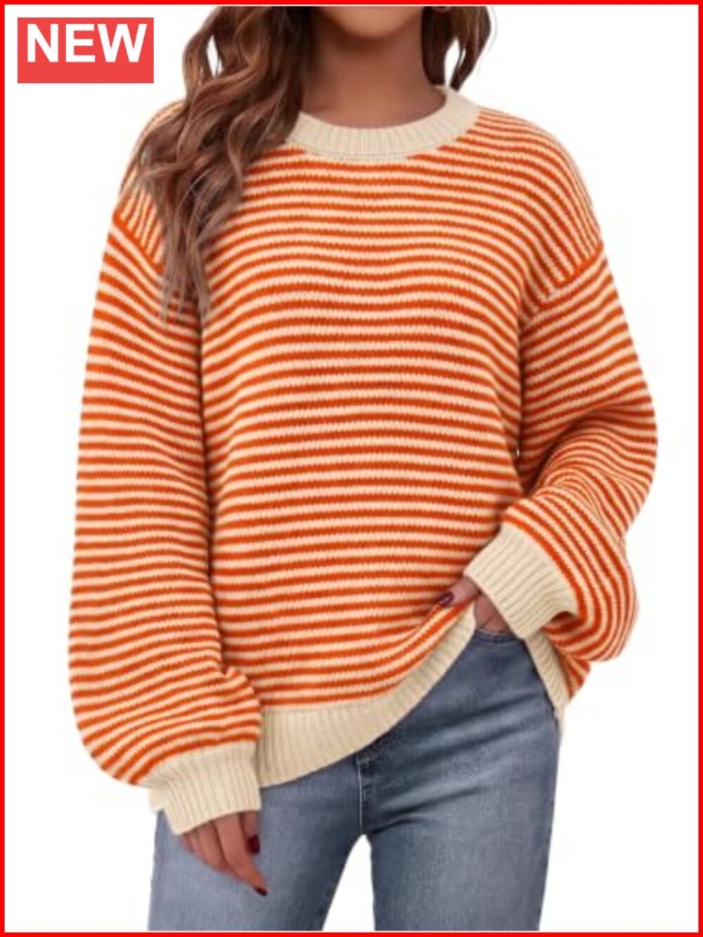 Oversized Striped Crewneck Sweater Soft Knit Pullover Women's